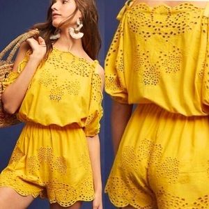 Anthropologie Harlyn Yellow Eyelet Romper LP(~M)